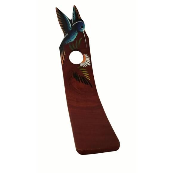 COSTA RICA Wine Bottle Holder 12" Handpainted Hummingbird Flower Wood Balancing - Picture 4 of 8